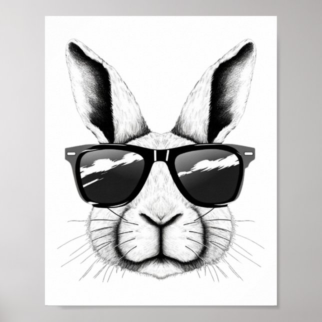 Coola Bunny Ansikte Sungles Funny Påskhare Rabbit Poster (Framsidan)