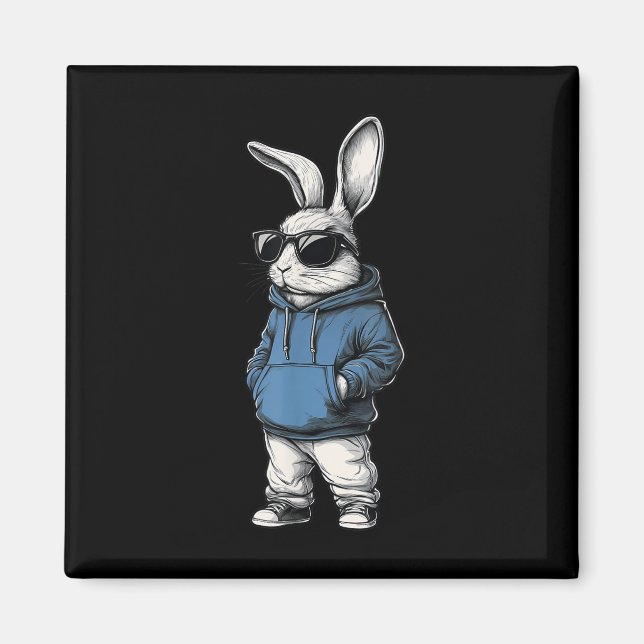 Coola Bunny Ansikte Sungles Rabbit Glad påsk Day K Magnet (Framsidan)