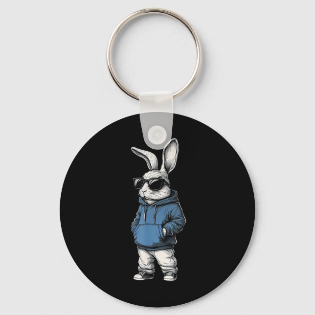 Coola Bunny Ansikte Sungles Rabbit Glad påsk Day K Nyckelring (Framsida)