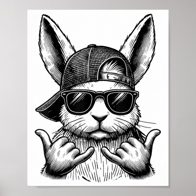 Coola Bunny Ansikte Sungles Rabbit Påsk Day Kids B Poster (Framsidan)