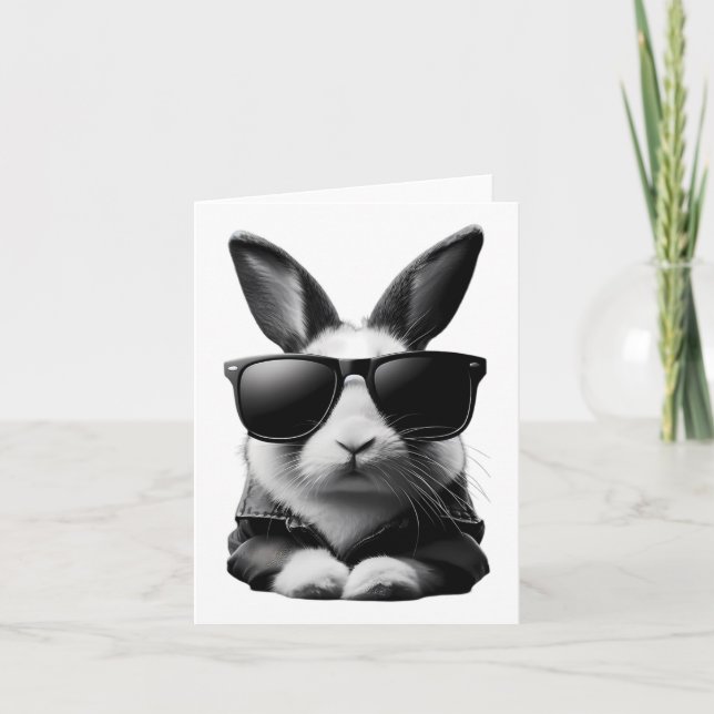 Coola Bunny-kanin med sungles Jacka Påsk Reali Kort (Framsida)