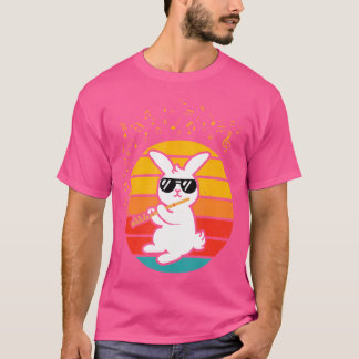Coola Bunny med flute - Music Älskare Retro Rabbit T Shirt
