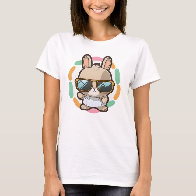 Coola Bunny Shades Påsk Tecknad Vår T Shirt (Framsida)