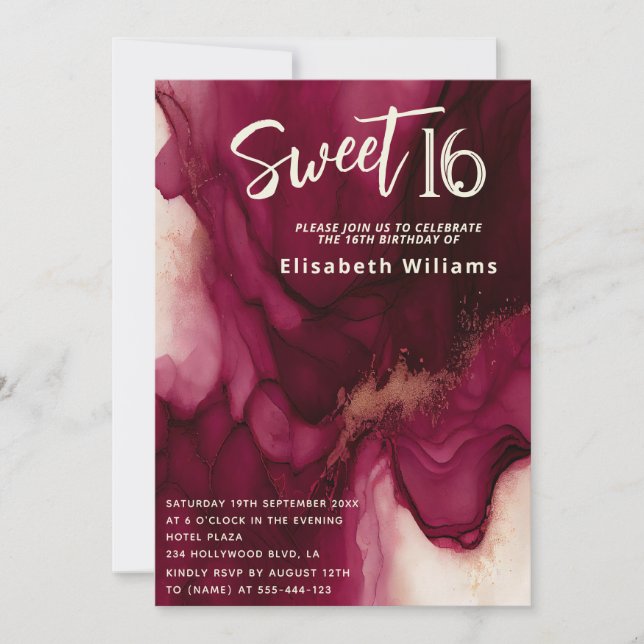 Coola burgundalkohol Abstrakt bläck Inbjudningar (Framsida)