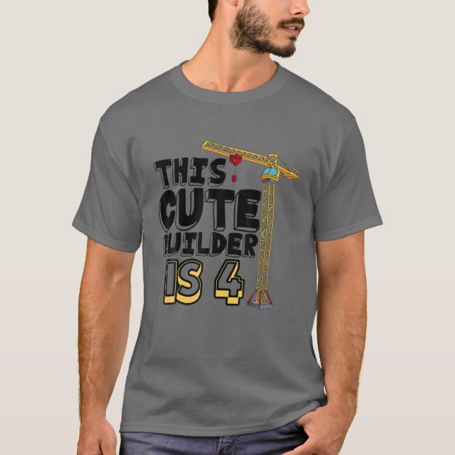 Coola Bygg Fordon 4e födelsedagen 4 år gammal T Shirt (Framsida)