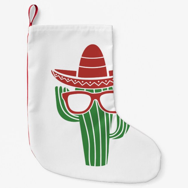 Coola cactus mascot med sombrero hat och glasögon  liten julstrumpa (Framsidan)
