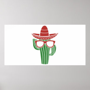 Coola cactus mascot med sombrero hat och glasögon poster