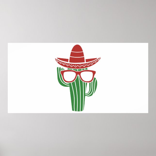 Coola cactus mascot med sombrero hat och glasögon  poster (Framsidan)