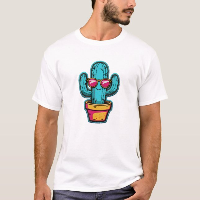 Coola Cactus Patch - Retro Sunglass Embroized T Shirt (Framsida)