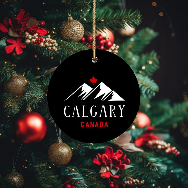 Coola Calgary Canada Mountains Maple Löv Mörk Julgransprydnad Keramik (Skapare uppladdad)