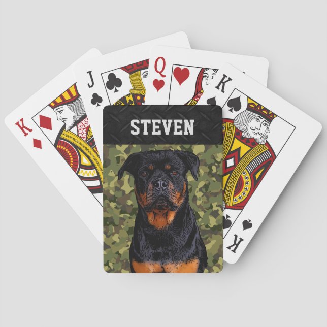 Coola Camo Rottweiler Hund Djuret tåligt Namn Casinokort (Baksidan)