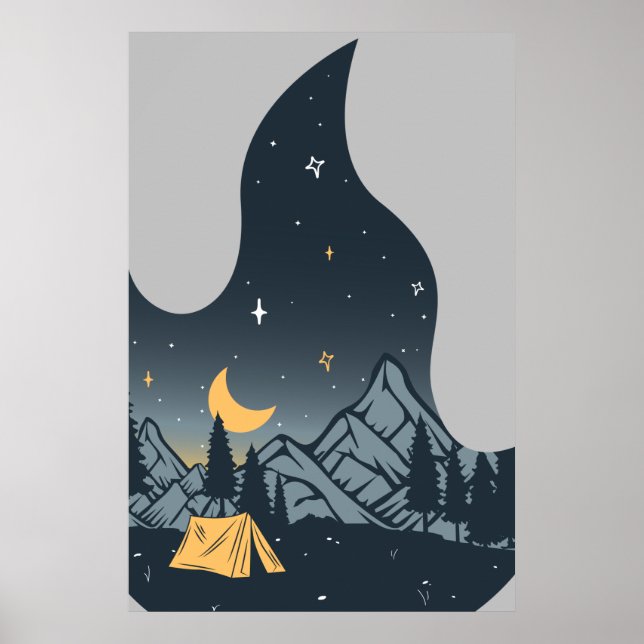 Coola Camping Campper Campfire under stenbergen Poster (Framsidan)
