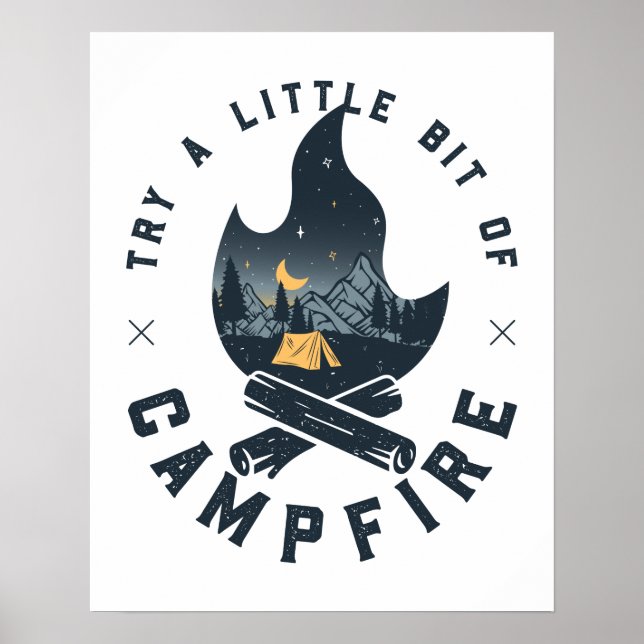 Coola Camping Campper Campfire under stenbergen Poster (Framsidan)