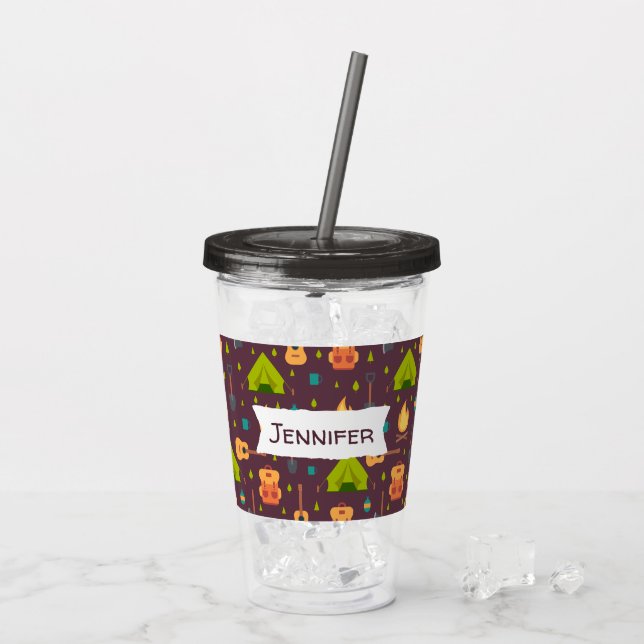 Coola Camping Mönster Outdoorsy Design Take Away Mugg (Baksida Ice)