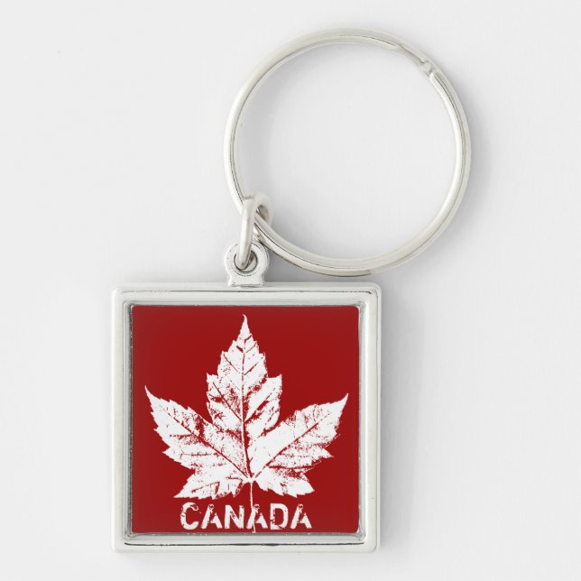 Coola Canada Souvenir Nyckelrings & Canada Gifts Fyrkantig Silverfärgad Nyckelring (Framsidan)