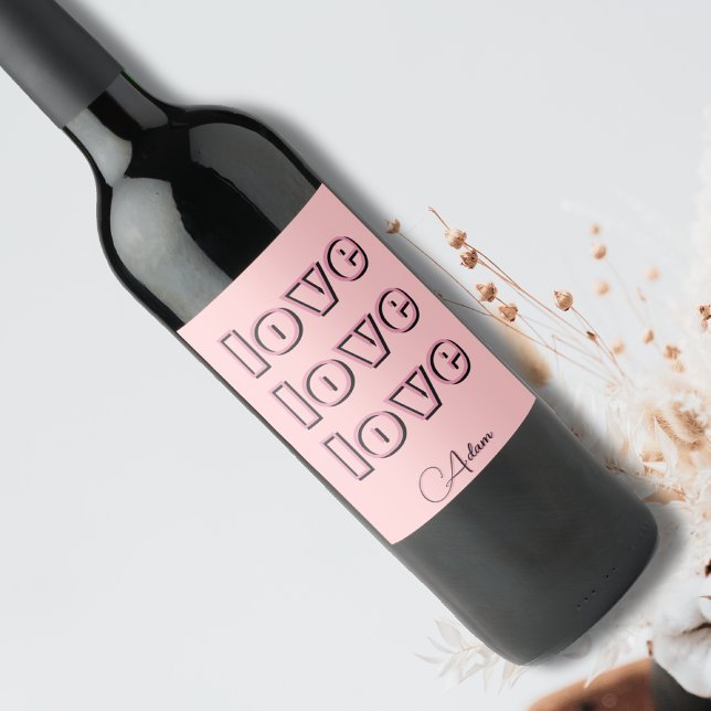 Coola Candy Rosa Clean 3 x Kärlek | Pastel Ro Vinflaska Etikett (Skapare uppladdad)