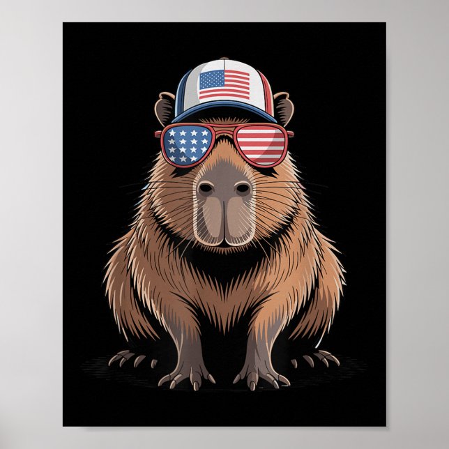 Coola Capybara USA flagga sungles Självständighet  Poster (Framsidan)
