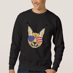 Coola Caracal Wearing USA flagga Sunglasses US Ame Lång Ärmad Tröja