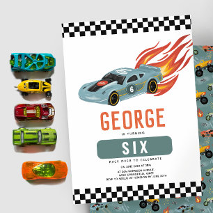 Coola Cars and Flames Boys 6e Birthday Inbjudningar