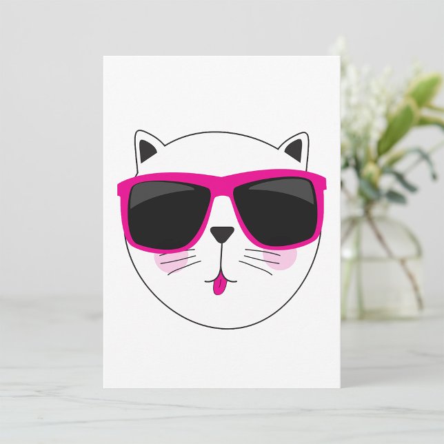 Coola Cat Ansikte med Rosa Sunglass Cute Kattunge Inbjudningar (Skapare uppladdad)