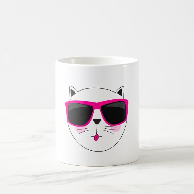 Coola Cat Ansikte med Rosa Sunglass Cute Kattunge Kaffemugg (Skapare uppladdad)