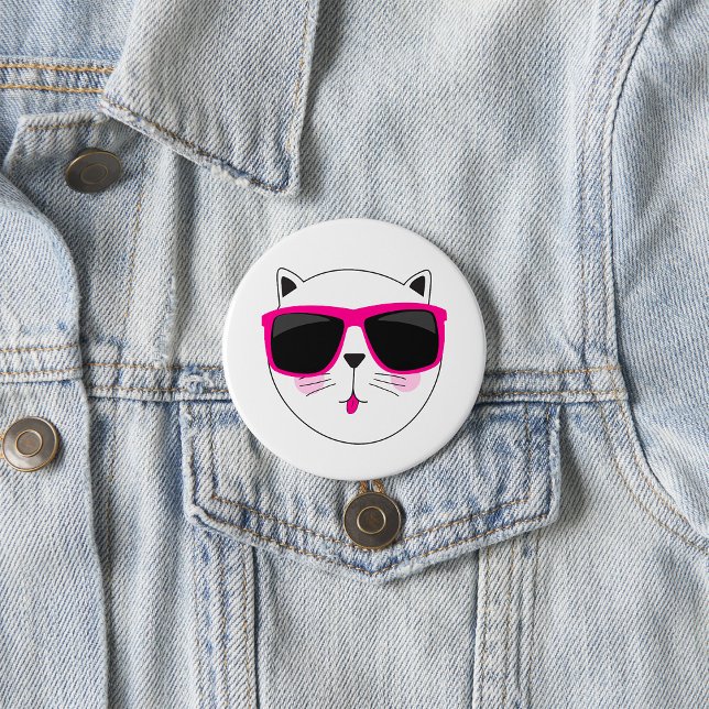 Coola Cat Ansikte med Rosa Sunglass Cute Kattunge Knapp (Skapare uppladdad)