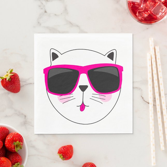 Coola Cat Ansikte med Rosa Sunglass Cute Kattunge Pappersservett (Skapare uppladdad)
