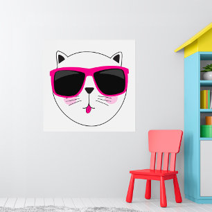 Coola Cat Ansikte med Rosa Sunglass Cute Kattunge Poster