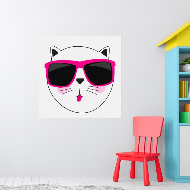 Coola Cat Ansikte med Rosa Sunglass Cute Kattunge Poster (Skapare uppladdad)