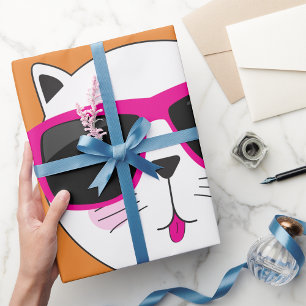 Coola Cat Ansikte med Rosa Sunglass Cute Kattunge Presentpapper