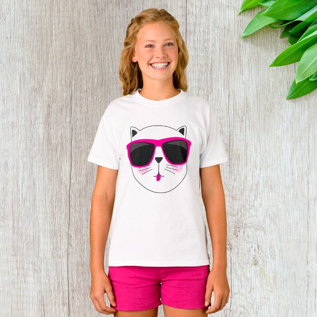 Coola Cat Ansikte med Rosa Sunglass Cute Kattunge T Shirt (Skapare uppladdad)