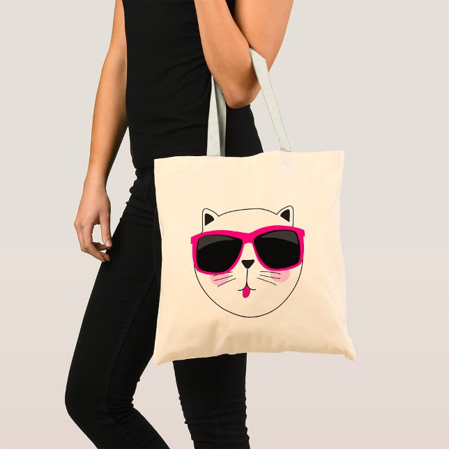 Coola Cat Ansikte med Rosa Sunglass Cute Kattunge Tygkasse (Skapare uppladdad)