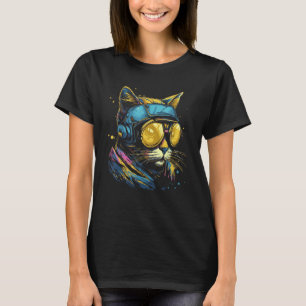 Coola Cat Bära Pilot Goggles Design T Shirt