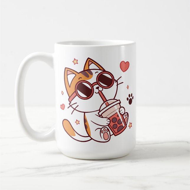 Coola Cat Boba Tea Mugg - Cute Coffee & Tea Kopp (Vänster)