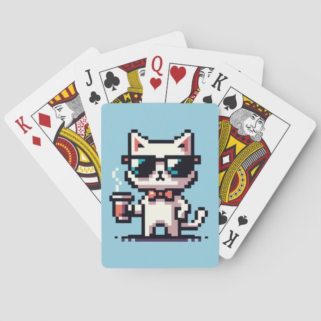 Coola Cat Coffee Break: 8-bitars Pixel Art Casinokort (Baksidan)