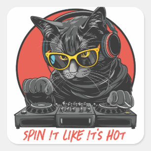 Coola Cat DJ Fyrkantigt Klistermärke
