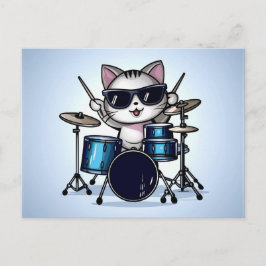 Coola Cat Drummer blank Vykort