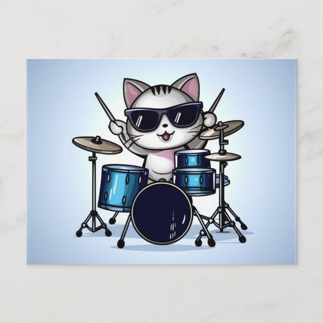 Coola Cat Drummer blank Vykort (Framsida)