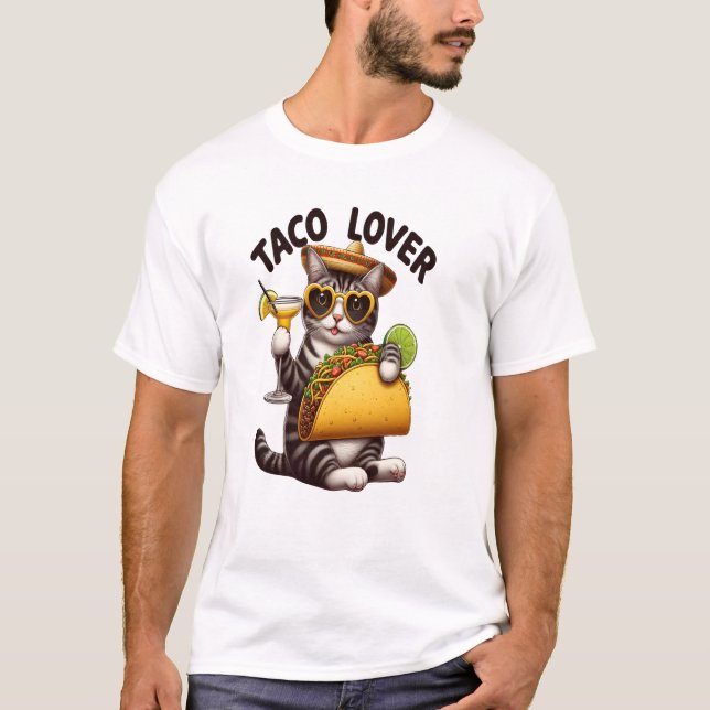 Coola Cat Enjoying Taco tisdag T Shirt (Framsida)