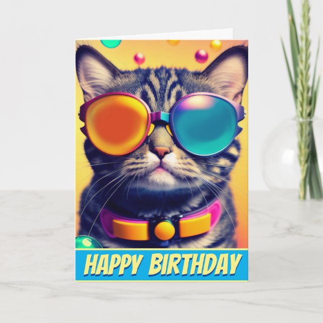 Coola Cat Funky Shades Psychedelic Dream World Kort (Framsida)