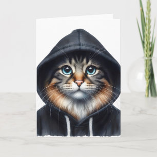 Coola Cat in Black Hoodie Blank Hälsning Kort