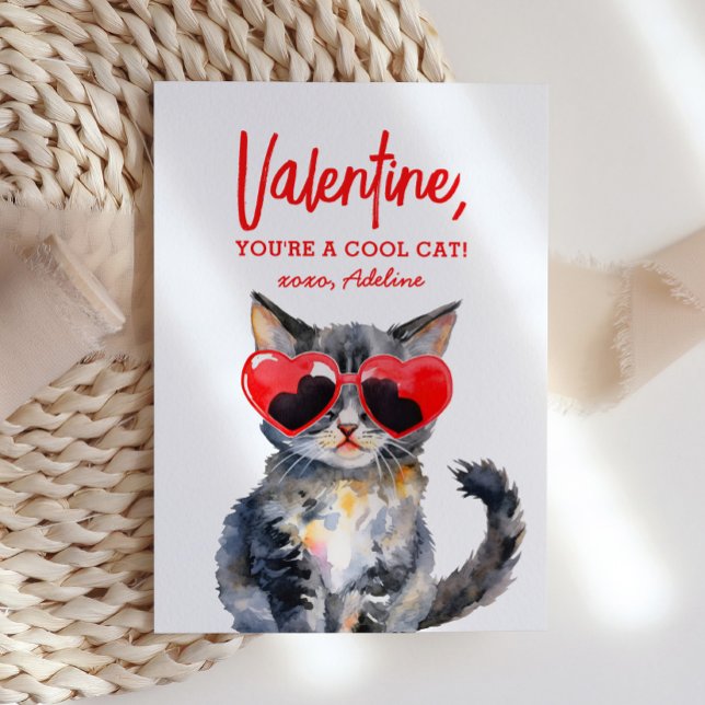 Coola Cat Kitten Kids Valentines day Anteckningskort (Skapare uppladdad)