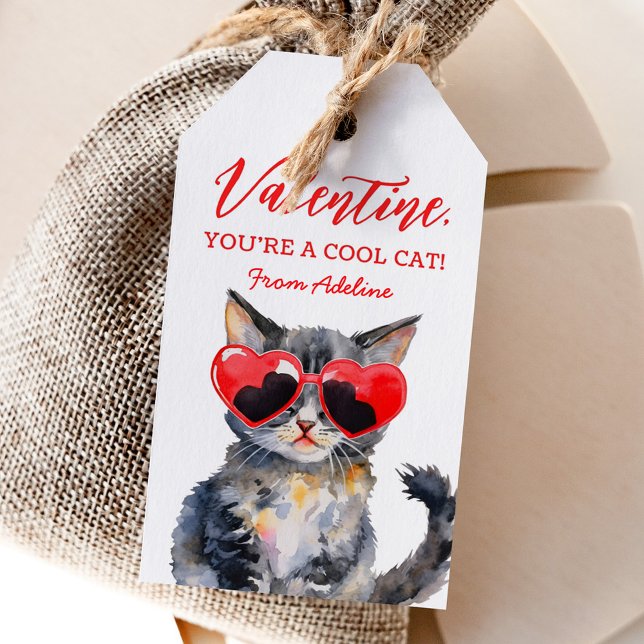 Coola Cat Kitten Kids Valentines day Presentetikett (Skapare uppladdad)