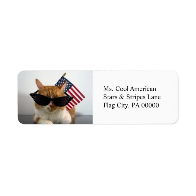 Coola Cat med amerikanska Flagga Returadress Etikett (Framsidan)
