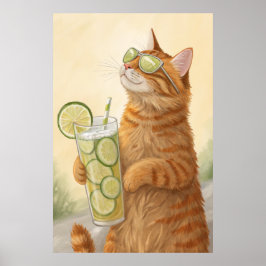 Coola Cat med citrus: Sommar Vibes Illustration Poster