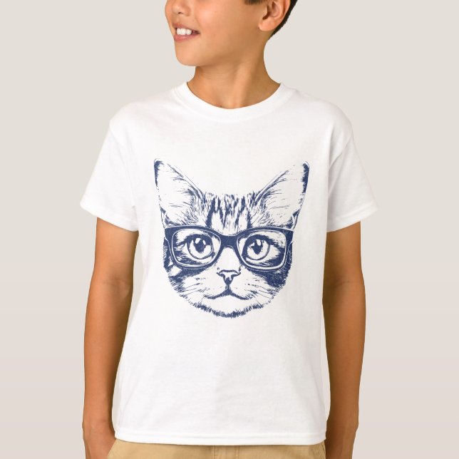 Coola Cat med glas T Shirt (Framsida)