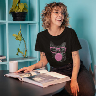 Coola Cat med Rosa Glass & Bubble Gum T Shirt