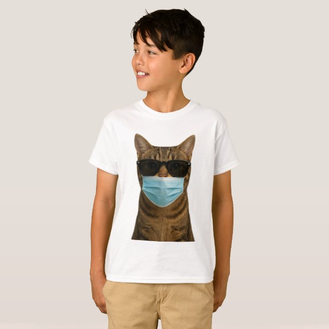 Coola Cat med skuggor och mask T Shirt (Hel framsida)