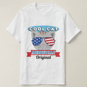 Coola Cat Meowican Original Patriotic Funny Pun T Shirt