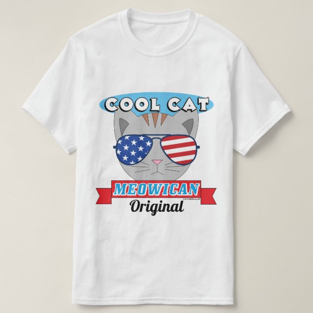 Coola Cat Meowican Original Patriotic Funny Pun T Shirt (Design framsida)